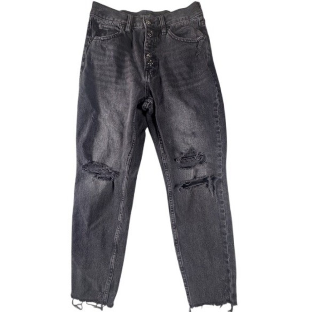 Wild Fable Jeans Womens 27 Regular High Rise Black Distressed Tapered Button Fly